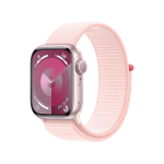 Apple Watch Series 9 (GPS) - 41 mm - pink aluminum - smartwatch con sport loop - nylon morbido a doppio strato - light pink - 64 GB - Wi-Fi, UWB, Bluetooth - 31.9 g